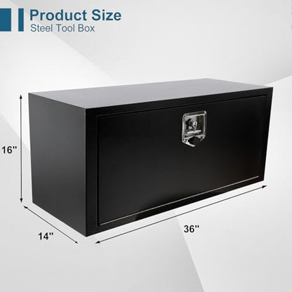 36"X14"X16" Underbody Steel Utility Truck Toolbox Black Heavy Duty Steel Trailer Box Pick Up Truck Tool Box Storage Organizer w/Lock & Keys - size: 36"x14"x16"