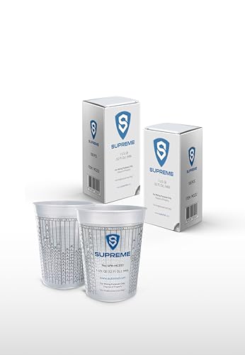 32 oz (1 Quart) Graduated Plastic Mixing Cups – Heavy-Duty Solvent Resistant Measuring Cups with Ratio Markings for Paint, Epoxy, Resin, Automotive & DIY Projects (10)