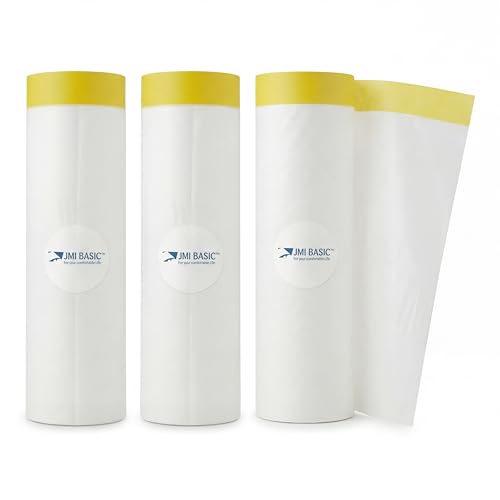 Pre-Taped Masking Film for Car Painting – 3 Pack Painters Plastic Sheeting with Automotive Tape and Drape, Paint Plastic Covering Cars, Appliance, Windows and Furniture Protection (94 Inch) - size: 94 Inch