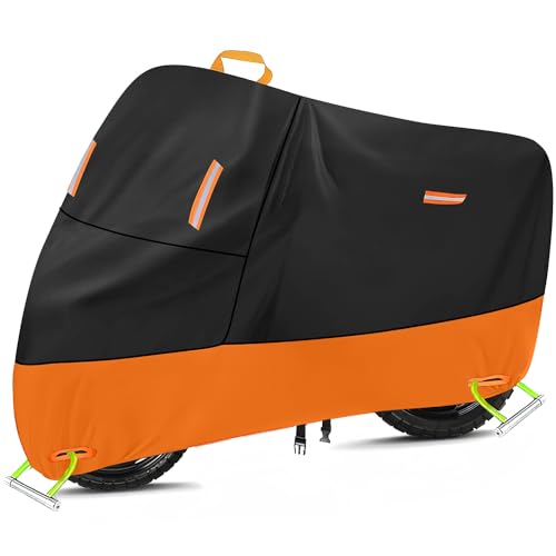 Powersports Vehicle Covers Black & Orange Waterproof Motorcycle Cover with Lock Holes 300D Oxford Heavy Duty Impermeable para Moto Scooter Cover 150cc Waterproof (XL: 82" x 37" x 50") - color: Black & Orange 1, size: XL (82" x 37" x 50")