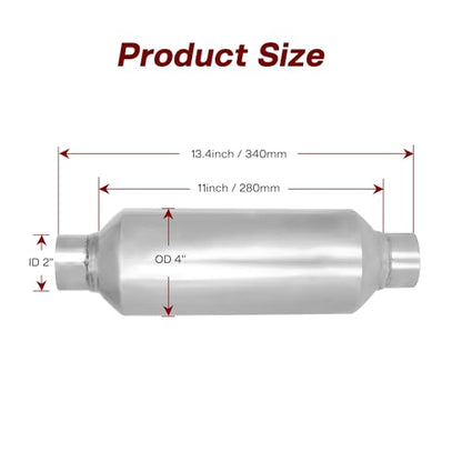 Exhaust Muffler, 2 Inch Inlet Resonator Muffler Straight Stainless Steel, Universal Performance Muffler 13''/340mm Overall Length, Polished - size: 2''x 4''