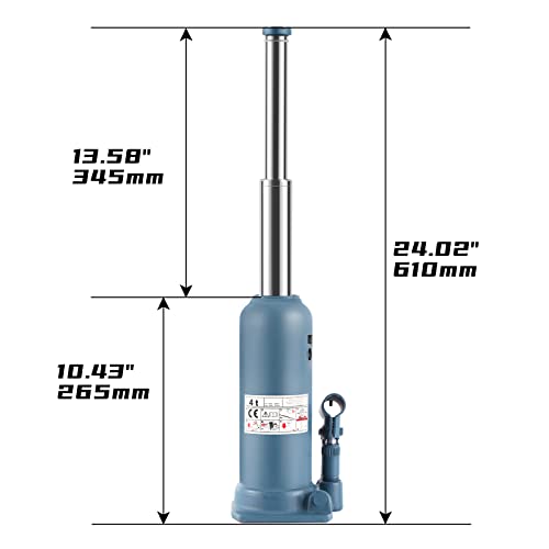 BAOSHISHAN 4 Ton Double Ram Bottle Jack 10.43" to 24" Lift Range - size: 4 Ton (High Lift)
