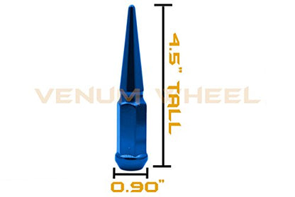 Venum wheel accessories 32pc Blue Spike Lug Nuts M14x1.5 4.5" Tall Solid Steel Special Design Locking Socket Key | Fits 2012-2017 Chevy 2500 3500 Aftermarket Wheels
