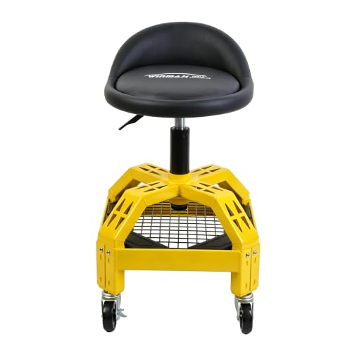 Rolling Garage Stool, 300LBS Capacity, Adjustable Height from 24 in to 28.7 in, Mechanic Seat with 360-degree Swivel Wheels and Tool Tray, for Workshop, Auto Repair Shop, Adjustable Shop Stool