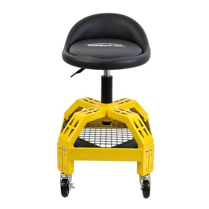 Rolling Garage Stool, 300LBS Capacity, Adjustable Height from 24 in to 28.7 in, Mechanic Seat with 360-degree Swivel Wheels and Tool Tray, for Workshop, Auto Repair Shop, Adjustable Shop Stool