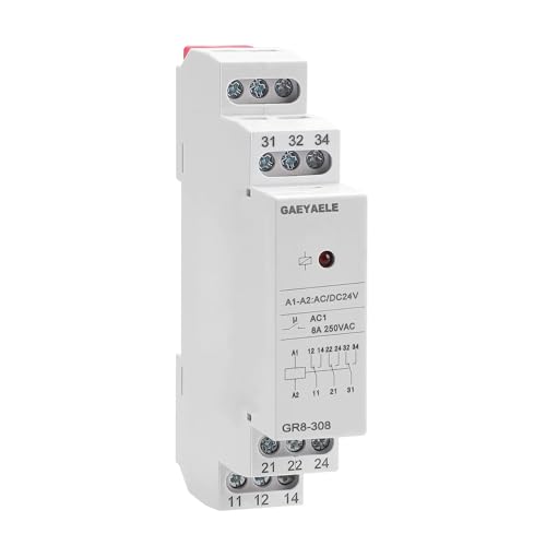 Intermediate Relay Auxiliary Relay 8A 3SPDT Din Rail Relay(GR8-308,AC/DC 24V) - size: GR8-308,AC/DC 24V
