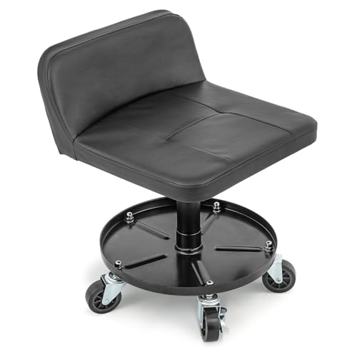 M-AUTO Padded Seat Mechanic Stool with Wheels, 16”-21” Height Adjustable Swivel Mechanics Seat with Tool Tray Storage for Garage and Garden, 300lbs Capacity - size: 21" Round