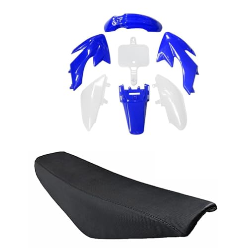 CRF50 XR50 Plastics Fender Kit, Body Work Panels, Fairings Mud Guards Plastic with Flat Tall Seat for SSR SDG Taotao Coolster 50cc 70cc 90cc 110cc 125cc Pit Dirt Bike Motorcycle (Blue+White) - color: Blue+White