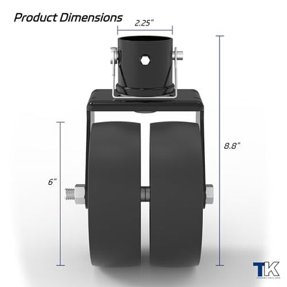 2000lbs Dual 6" Trailer Jack Swivel Caster, Wheel Replacement - color: Black
