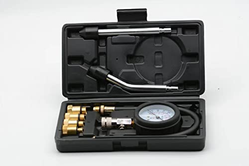 8PCS Compression Tester Kit 0-300 PSI Petrol Gas Engine Cylinder Pressure Gauge Automotive Tool for Motorcycle Car Truck (Black) - color: Black