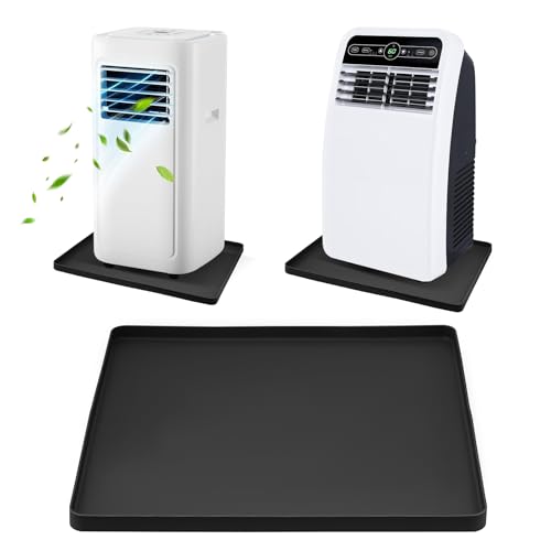 Portable AC Drip Pan, 20''x16'' Portable Air Conditioner Drip Pan, Prevent Water Leakage and Protect Floor & Carpet, Non-Slip Soft Silicone Mat with Raised Edge, for Under Portable AC Unit Drip Tray - color: Black, size: 20'' x 16''