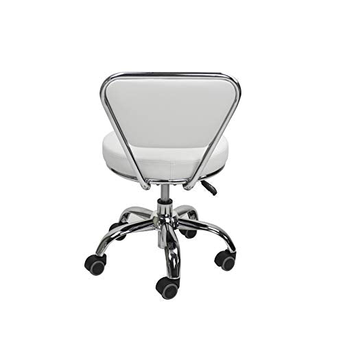 MAYAKOBA Dayton Rolling Stool with Backrest – White Pneumatic Seat, Adjustable Height 13"-15", Ergonomic Design for Home Office, Garage, Gardening, Lab, School, Mechanic Tasks - color: White
