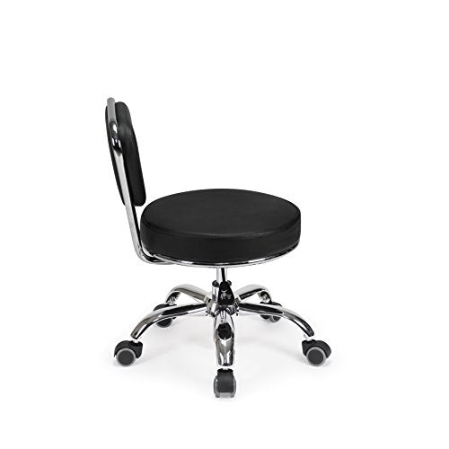 MAYAKOBA Dayton Rolling Stool with Backrest – Black Pneumatic Seat, Adjustable Height 13"-15", Ergonomic Design for Home Office, Garage, Gardening, Lab, School, Mechanic Tasks - color: Black
