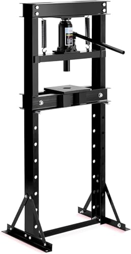 12 Ton/26000lbs Shop Press, Hydraulic H-Frame, Movable Plates, Adjustable Height, Safety Relief Valve