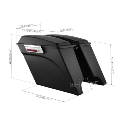 TCMT 5" Stretched Extended Saddlebags Fit For Harley Touring 1994-2013 - color: Matte Black Chrome Latches