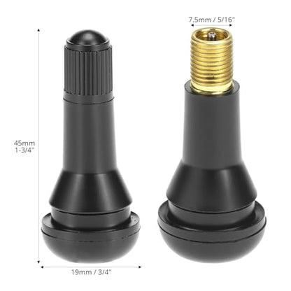 QWORK TR413 Rubber Snap-in Tire Valve Stems, 100 Pcs Brass Core EPDM Rubber Universal Fit for Passenger Car Tubeless Tires Leak Tested