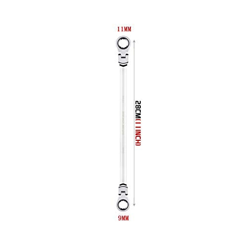 BULLTOOLS Flex-Head Extra Long Ratcheting Wrenches Double Box End Chrome Vanadium Steel 72-Tooth Wrench with Metric 9 mm x 11 mm - size: 9mmx11mm