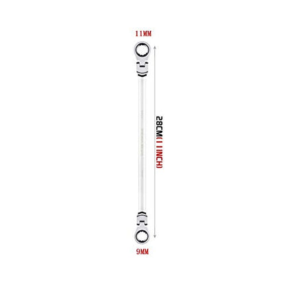 BULLTOOLS Flex-Head Extra Long Ratcheting Wrenches Double Box End Chrome Vanadium Steel 72-Tooth Wrench with Metric 9 mm x 11 mm - size: 9mmx11mm