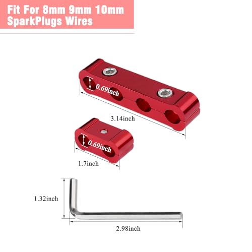 12pcs Spark Plug Wire Separator Divider & 8pcs Spark Plug Boot Protector, Heat Shield Sleeve for 8mm-10mm Wires, 2500° Heat Shield, Aluminum Alloy Ignition Wire Divider, Red