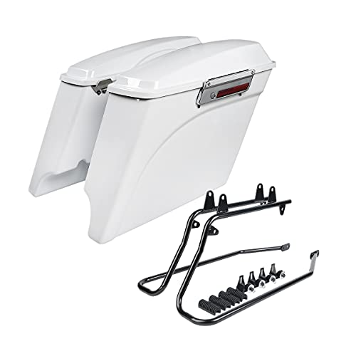 TCMT 5" Stretched Extended Hard Saddle Bags W/Conversion BracketsFit For Harley Softail Heritage Deluxe Models 1984-2017 (except for Deuce Model Softail Slim models) - color: Black Conversion Brackets, size: Style B White