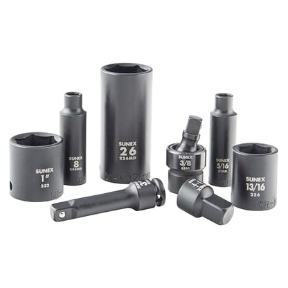 SUNEX 1068 3/8" & 1/2" Drive SAE & Metric 6 Point Standard & Deep Master Impact Socket Set, 68-Piece - size: 68-piece SAE/Metric