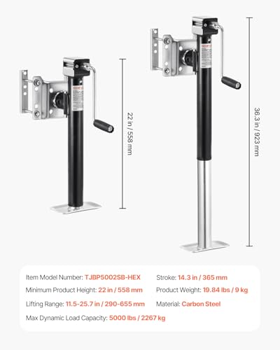 VEVOR 5000 lbs Dynamic Load Capacity, Heavy Duty Swivel Bolt-on Trailer Jack, 14.3" Lift Trailer Jack Stand with Handle for RV, Horse, Utility, and Yacht Trailers - size: 5000lbs