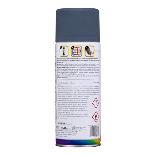 Tetrion Easy Spray Paint Primer - Hi-Build Gray Primer 400ml - Acrylic Spray Paint for Wood, Metal, Plastic, Ceramic & More - Smooth Base Coat for Paint | Indoor & Outdoor Use, 13.5 Oz - color: Primer - Grey, size: 13.5 Ounce (Pack of 1)