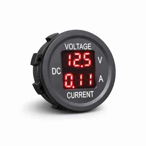 MGI SpeedWare 2-in-1 Digital Voltmeter Ammeter 12V DC LED Display – Voltage & Current Gauge for Car, Truck, Boat, RV, Marine (Red) - color: Red
