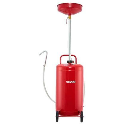 VEVOR 25 Gallon Waste Oil Drain Tank, Air Operated Portable Oil Drainer with Adjustable Funnel Height, Industrial Fluid Drain Tank with Wheels, Fluid Fuel Transfer Drainage for Auto Repair Shops, Red - size: 20.9 x 17.1 x 68.1 in