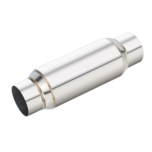 LCGP 3" Inlet Universal Resonator, 3" Outlet 13.77" Overall Length Stainless Steel High Performance Muffler, Polished, Pass-Thru Design - color: Silver, size: 3" Inlet 14" Long