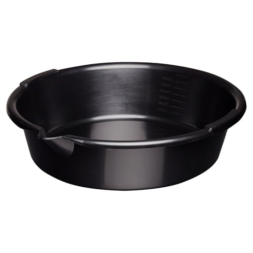 Oil Drain Pan, 7-Quart Black for Oil Change, Reusable Motorcycle and Automotive Engine Drip Tray with Built-in Scale and Spout