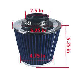 2.5 63.5mm Performance High Flow Inlet Cold Air Intake Cone Dry Filter Blue