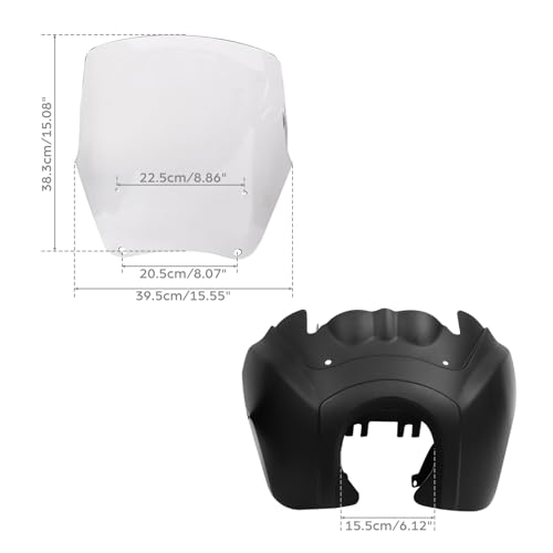 TCMT Front Fairing + 15'' Clear Windscreen Fits For Harley Dyna Street Fat Bob Wide Glide - color: Matte Black(Clear Shield)