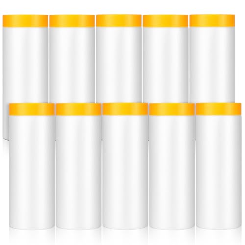 10 Rolls 5Ft x 65Ft Painters Plastic with Tape Pre-Taped Masking Film