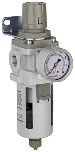 PneumaticPlus SAW400-N04BG Compressed Air Filter Regulator Piggyback Combo 1/2" NPT - Poly Bowl, Manual Drain, Bracket, Gauge - style: Poly Bowl - Manual Drain