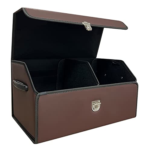 Trunk Organizer for Car With Lid,Foldable Trunk Organizer for SUVs & Sedans,Multi-Functional Leather Storage Box - Brown - Small - color: Brown, size: Small