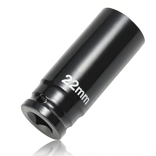 1/2" Drive x 22mm Deep 6-Point Impact Socket, CR-MO | Axle & Lug Nut Socket for Easy Axle Nut Removal | Heavy Duty for Impact Wrenches & Socket Sets - size: 22mm