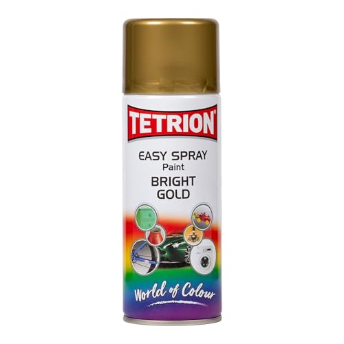 Tetrion Easy Spray Paint – Bright Gold 400ml - All-Purpose Fast Drying Acrylic Spray for Wood, Metal, Plastic, Ceramic & More, Smooth Base Coat - Indoor & Outdoor Use, 13.5 Oz - color: Gold - Bright, size: 13.5 Ounce (Pack of 1)