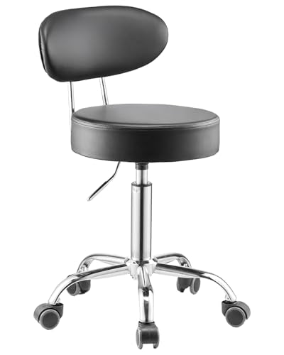 VEVOR Shop Stool with Backrest, Pneumatic Height Adjustable Garage Seat, 300 lbs Load, Roller Creeper Seat, 360 Swivel Padded Workshop Stool, Black - style: with Backrest and Casters