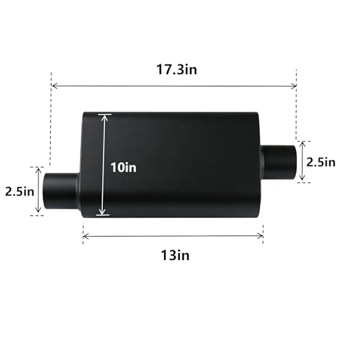 Universal 2.5 Inch Performance Muffler - 2.5" Offset In 2.5" Center Out - Black High Temperature Paint - 17.3" Overall Length, Performance Exhaust Muffler for Trucks, Cars, SUVs - size: 2.5 inch
