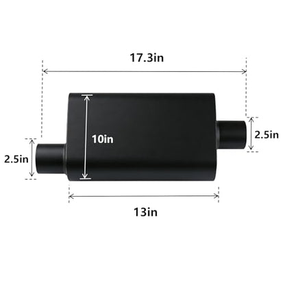 Universal 2.5 Inch Performance Muffler - 2.5" Offset In 2.5" Center Out - Black High Temperature Paint - 17.3" Overall Length, Performance Exhaust Muffler for Trucks, Cars, SUVs - size: 2.5 inch