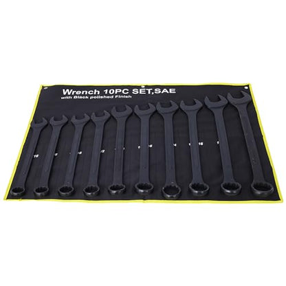 Jumbo Combination Wrench Set, 10-Piece SAE (1-5/16"-2-1/2"), Black Oxide, Pouch - Widest SAE Range, Commercial Grade, Heavy Duty Industrial Applications - color: 10-piece Sae (1-5/16"-2-1/2"), Black Oxide