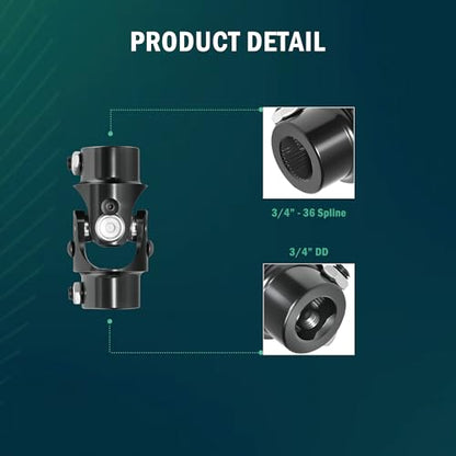 3/4"-36 Spline x 3/4" DD Universal U Joint for Steering Shaft - color: Black, size: 3/4" DD x 3/4"-36 Spline