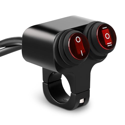 7/8” Waterproof Switch Motorcycle ATV Light Bar Switch 22mm 12V 16A, Handlebar Double Control Kill Button, Headlight Spotlights Hazard Brake Fog Light ON Off Switches