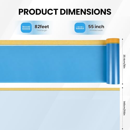 Pre-Taped Masking Film Film and Masking Tape in one Plastic Tape and Drape Roll Painters Plastic 55" x82feet (5 Pack)