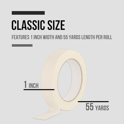 Lichamp Masking Tape 1 inch, 20 Pack General Purpose Beige White Masking Tape, 1 inch x 55 Yards x 20 Rolls (1100 Total Yards) - size: 20 Rolls x 0.94 inch x 55 Yards
