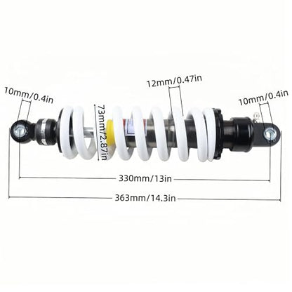 330mm (13") Rear Shock Absorber, Adjustable Rebound & Preload Suspension, 12mm Heavy-Duty Spring, 10mm Mounting Hole for 70cc–250cc Dirt Bike Pit Bike Motorcycle ATV