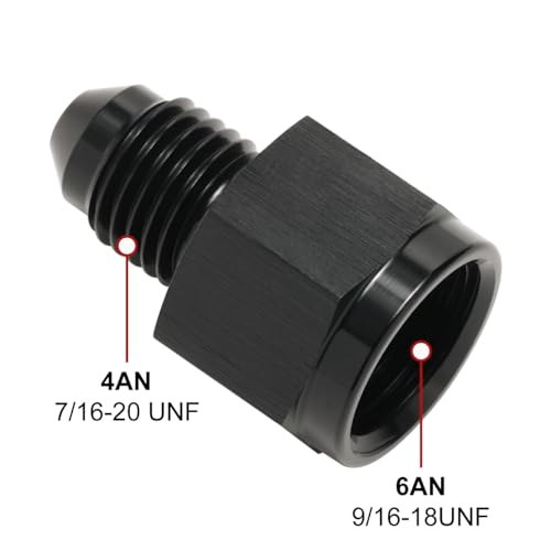 6AN Female to 4AN Male Flare Reducer Adapter Fitting Connector Aluminum Black - color: Black, size: 6AN Female to 4AN Male