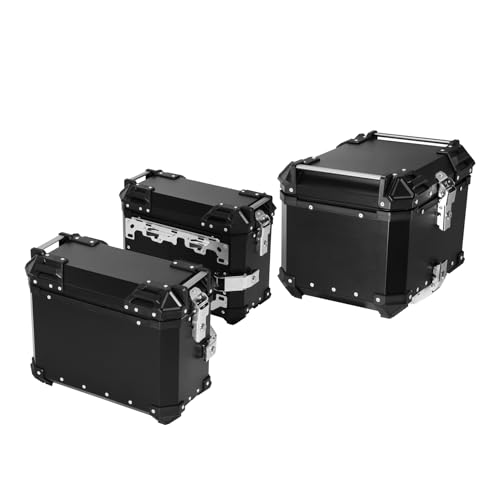 TCT-MOTORPARTS Aluminum Trunk Luggage Top Case & Pannier Side Case Fits for BMW R1300GS 2023-2025 - color: Black Saddlebags (36L)+Trunk (45L)