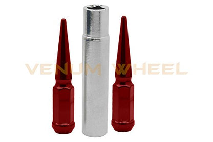 (20) 12x1.5 Red Tall 4.5" Solid Spike Lug Nuts with Locking Socket Key | Fits Ford Lincoln 1991-2011 Ranger Aviator